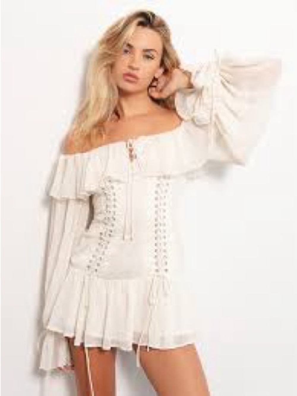 NWT Missguided Small White Corset Mini Dress Ruffle Off Shoulder Fairy Core